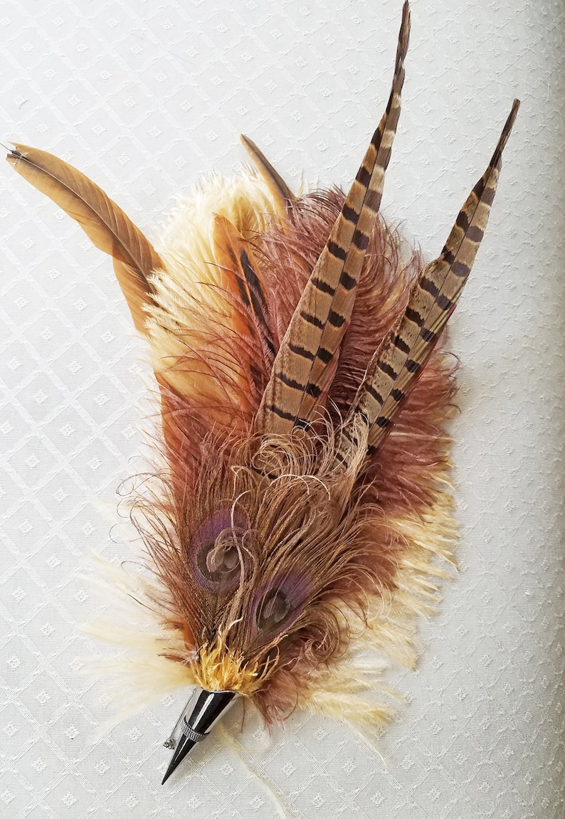 Brown Ostrich/Peacock Feather Hat Pin image 1