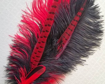 Red Ostrich Feather Hat Pin