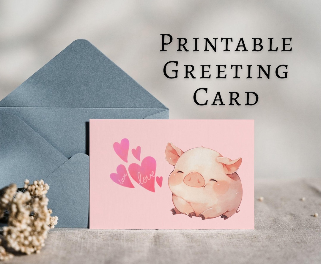 Pig Valentine Card / Printable Postcard / Love Greeting Card / Instant ...