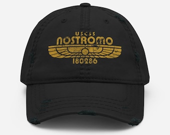 USCSS Nostromo Hat, Distressed Sci-Fi Dad Cap, Nostromo Logo Space Hat, Retro Xenomorph Movie Gift