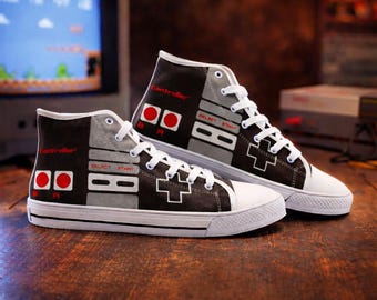 Controller Shoes, Retro Gaming High Top Canvas Sneakers, 80s Gamer Style Collectible Footwear