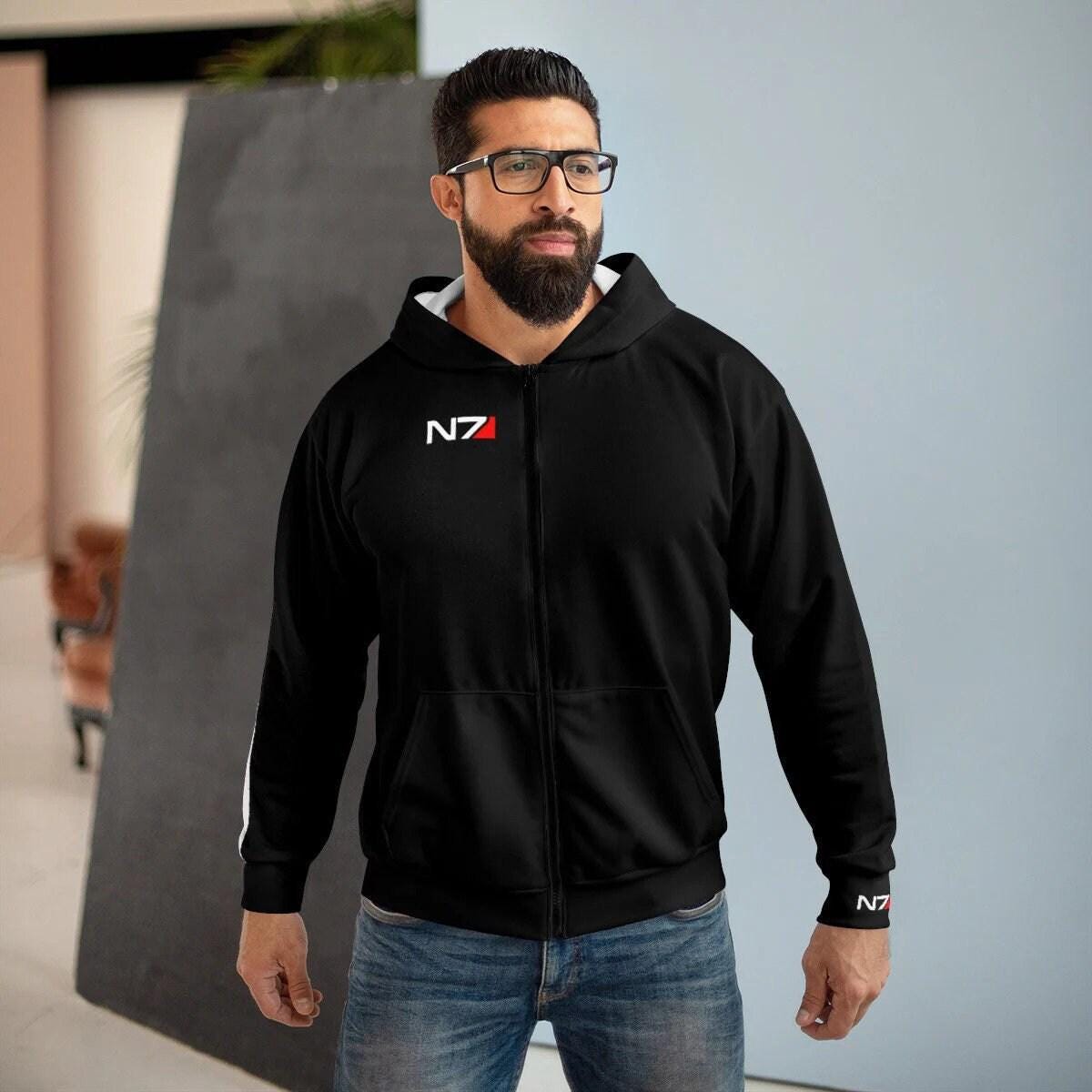 Discover N7 Hoodie, Unisex Pullover Hoodie, Video Gamer Gift Hoodie, Normandy SR1 SR2 Systems Alliance, Commander Shepard