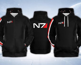 Sudadera con capucha N7, unisex, estilo pulóver o sudadera con cremallera, ideal como regalo para videojuegos, Normandy SR1 SR2 Systems Alliance, Commander Shepard