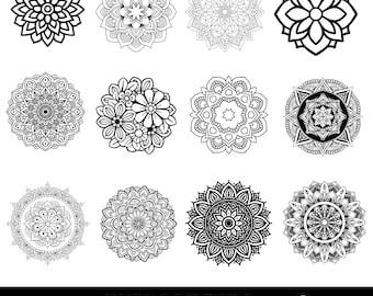 Floral Mandala Mosaic Bundle SVG, Round Stained Glass Designs, Flower Mandala PNG, Mexican Tile art, Laser Cutting, Floral Mosaic Patterns