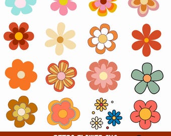 Retro Flower SVG Bundle, Daisy Clipart, Floral PNG (Digital Download)