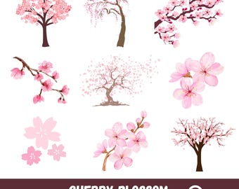 Cherry Blossom SVG Bundle, Japanese Sakura Flower Clipart, Pink Wildflower PNG, Spring Birth Month Floral Cut File for Cricut