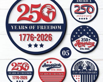 America 250 Door Hanger Svg, Patriotic Round Sign Svg, USA 250th Anniversary Round Sign, USA Decor Svg, Glowforge Svg, USA Door sign Svg