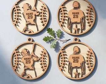 Custom Baseball Ornament Svg, Personalized Player Name Number, Male Female Sports Jersey Ornament, Glowforge, Laser Cut Files