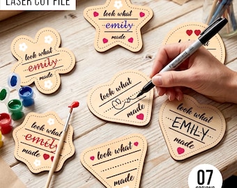 Look What I Made Custom Fridge Magnet SVG Bundle: Kids Magnet Svg Craft Kit Laser Cut Files for Glowforge/Cricut