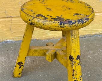 Primitive Style Wood Milking Stool Farmhouse Decor