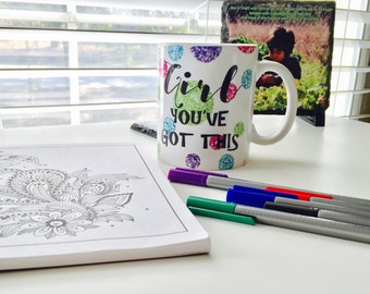 Motivational glitter mug// glitter dots mug// girl you got this// personalized ceramic mug// coffee mug// office gifts