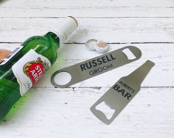 Bottle opener personalized- Pub style beer bottle opener- barware - bottle shape opener- groomsmen gift- bachelor party favor- stainless