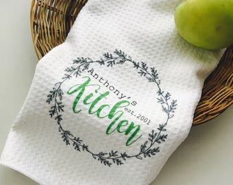 Personalized kitchen towels hand towels family kitchen towels custom dish towels housewarming gifts hostess gift