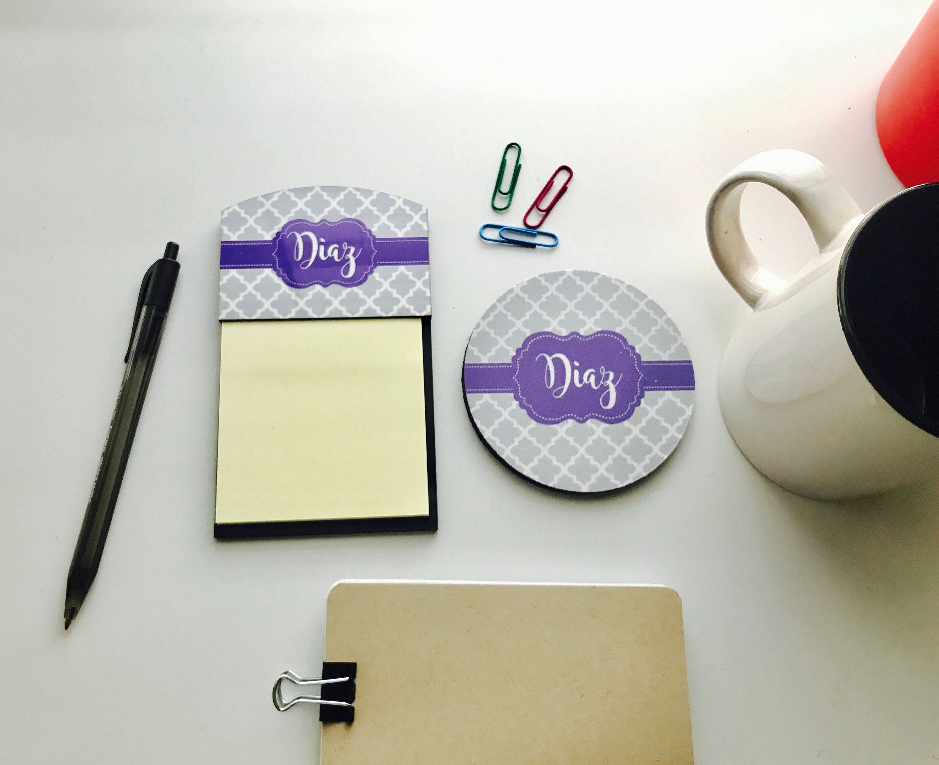 Personalized Sticky Note Holder and coaster set// Matching Etsy