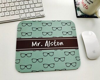 Custom Mousepad for him // nerdy mousepad// Mustache mousepad// retro mousepad// desk accessories// office gift// mousepad and coaster set