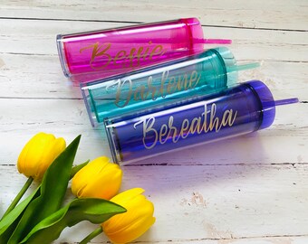 Personalized Skinny Acrylic Tumbler with Straw  Party Favor Tumbler Bridesmaid Mom Sis Friend