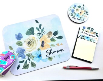 Office desk set | monogram gift | mousepad, coaster and notepad set | secret Santa gift set