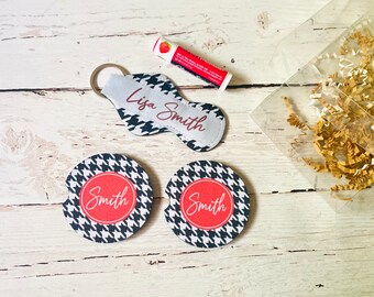 Car cup coaster set | Personalized Car accessories | Car Coasters and lip balm holder with key ring | All occasion gift set | unisex gift