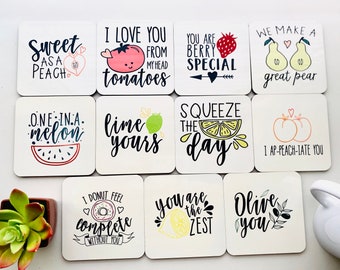 Drink Coaster Set, Food Quote Coasters, Funny Coasters, Sweet thoughts sayings, hardboard coasters, Funny Gifts, Valentines Day gifts