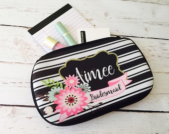 Bridesmaid gift / Personalized / Makeup Bag Cosmetic Bag Essential bag /Travel Bag Grad gift Tech bag Mom Sis bag Party favors