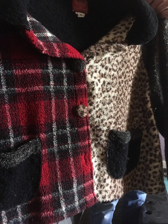 Leopard fleece Plaid Jacket Coat Birchberry grey … - image 3