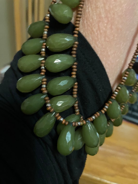 Aventurine ? Vintage green faceted double strande… - image 2