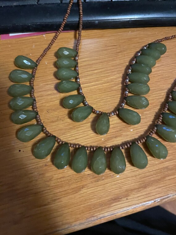 Aventurine ? Vintage green faceted double strande… - image 10