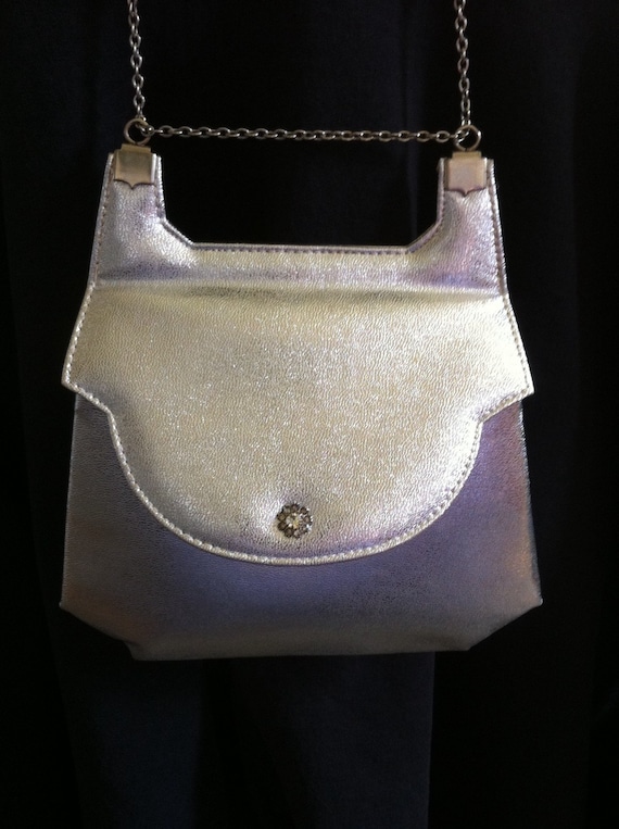 Vintage Silver Purse Evening bag 60's Silver Chain