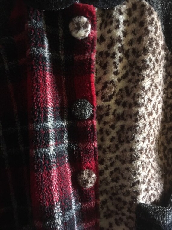 Leopard fleece Plaid Jacket Coat Birchberry grey … - image 7