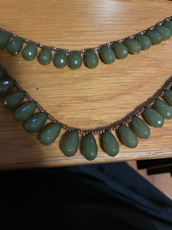 Aventurine ? Vintage green faceted double stranded