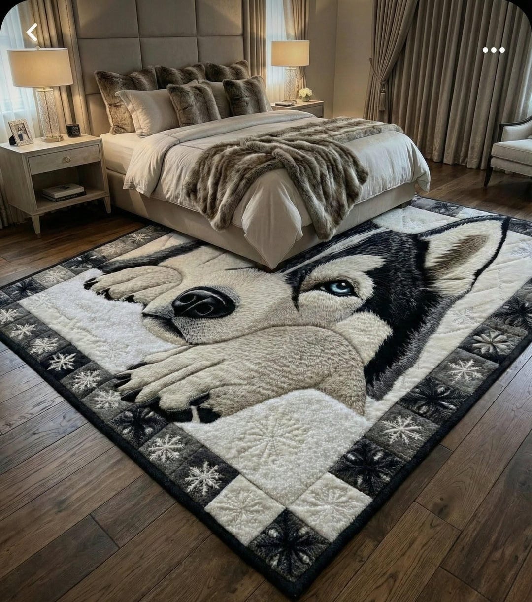 Luxury Hand-tufted Husky Wolf Design Rug – Modern Animal Art Wool ...