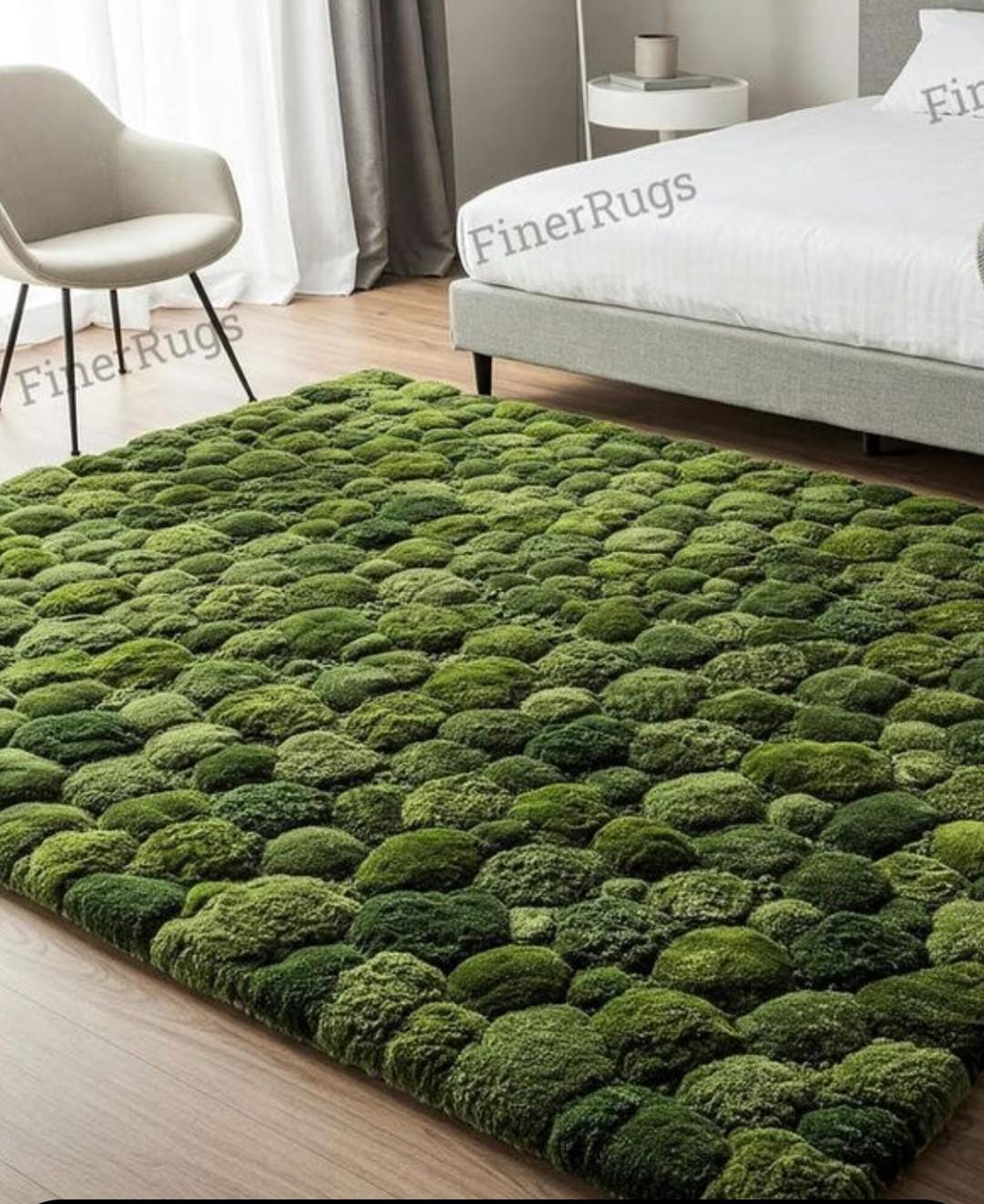 Luxury Moss Pebble Rug – 3D Green Nature Inspired Hand Tufted Carpet ...