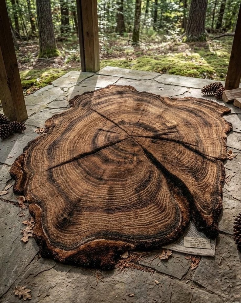 Rustic Tree Ring Rug, Wood Slice Area Rug, Nature Inspired Floor Carpet ...