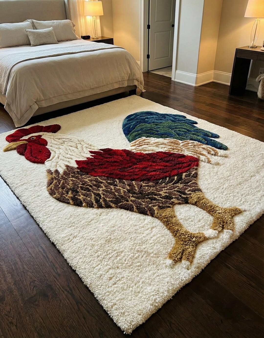 Hen Rug Hand Tufted Wool Rooster Rug – Farmhouse Chicken Design - Etsy