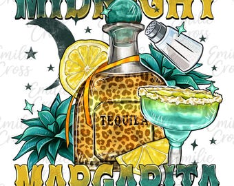 Margarita de medianoche (PNG), cita divertida de bebida de tequila (PNG), copa de margarita de leopardo (PNG), camiseta de fiesta de chicas (PNG), diseño de sublimación
