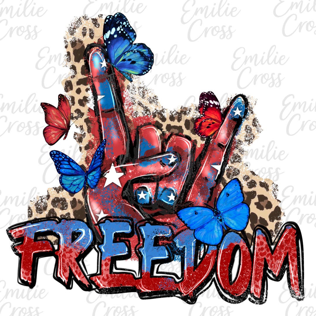 Freedom Png, Patriotic Rock Hand Png, USA Flag Leopard Print Png ...