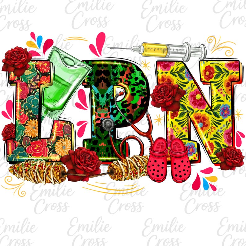 Lpn Roses LPN Png, Mexican Nurse Floral Leopard Png, Stethoscope Syringe Scrubs ...