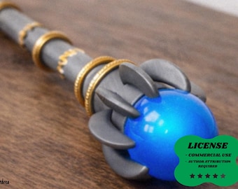 Scepter Of The Azure Dawn, Fantasy Staff, Azure Dawn Scepter - 3D Printing - Blender Modeling - BambuLab - Limited Edition, Only Few Left.