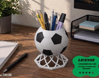 Soccer Ball Pen Holder Desk Organizer, Football Stationery  - 3D Printing - Blender Modeling - BambuLab - Limited Edition, Only Few Left.