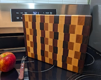 Mosaic End Grain Cutting Board, Maple, Sapele, Cherry, Walnut 9X11.5X1.25