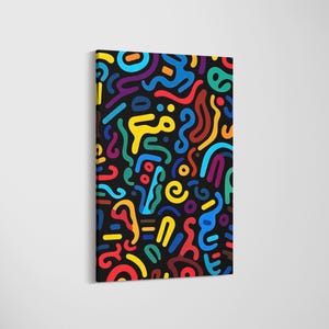 Colorful Doodle Canvas Wall Art, Vibrant Abstract Line Pattern Print, Neon Psychedelic Poster, Maximalist Living Room Decor, Bold Geometric