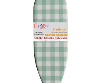 Flexitt Ironing Board Cover Check Box Pattern 54x15 Inch (138x38cm) – Elasticated Cotton Cover with Felt Padding