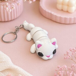Articulated Cat Keychain 3D Printed, Cute Flexible Kitty Fidget Toy, Kawaii Animal Keyring, Bag Charm, Desk Toy, Cat Lover Gift