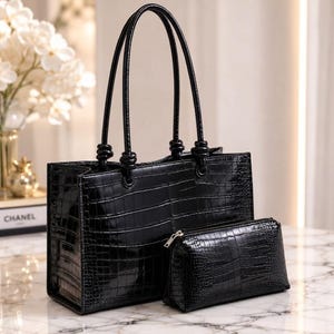 Bolso tote de piel con relieve de cocodrilo, bolso grande para el trabajo diario, bolso de mano de piel de caimán