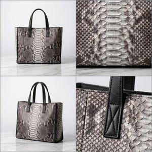 パイソン柄ラージトートバッグ：ホワイトとブラックのエキゾチックレザー、普段使いの財布 画像 5