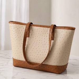 Luxus Straußenleder Einkaufstasche | Elegante Damen Schulter Handtasche | Geräumige Umhängetasche für die Arbeit