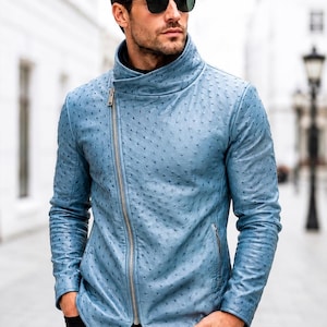 Men’s Ostrich Leather Jacket | Slim Fit Designer Outerwear | Luxury Coat