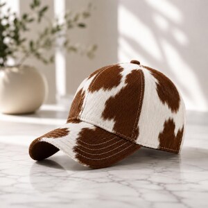 Cappello classico in pelle con pelo, cappello western in pelle di mucca, berretto da baseball rustico fatto a mano