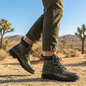 Luxury Python Leather Boots For Men's, Fashionable Shoes for Daily Wear.