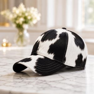 Handmade Cowhide Hair On Leather Baseball Cap - Western Style Men Caps , Outdoor Base Cap